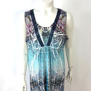 One World Large Midi Below Knee Sleeveless Dress All Over Print Blue